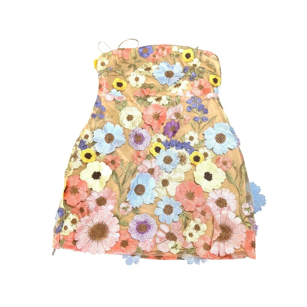 Edit by Nine Floral Embroidered Strapless Mini Dress Fairy Cottagecore Whimsical